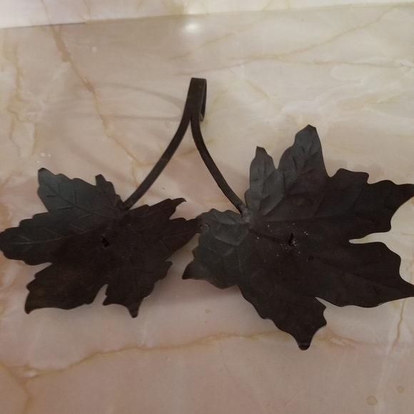 VINTAGE METAL LEAVES CANDLE HOLDER 9"Lx10"WWith PRICKET - Picture 2 of 6